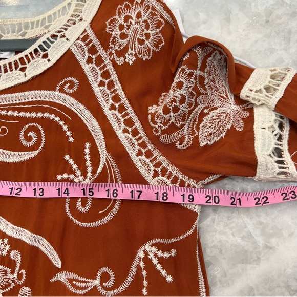 Ania A. Burnt Orange Scalloped Bell Sleeve Embroidered BOHO Top - Picture 10 of 10